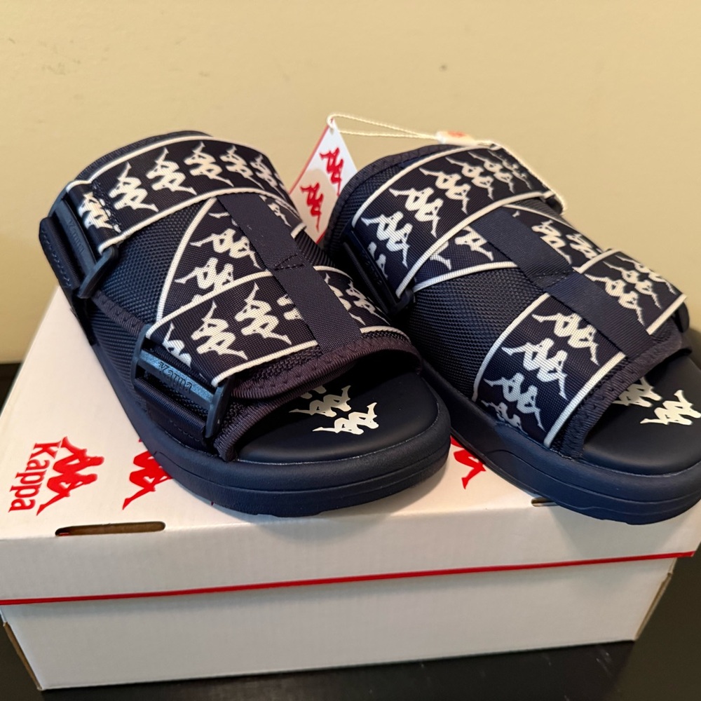 Kappa Navy Blue and White Logo Slide Sandals